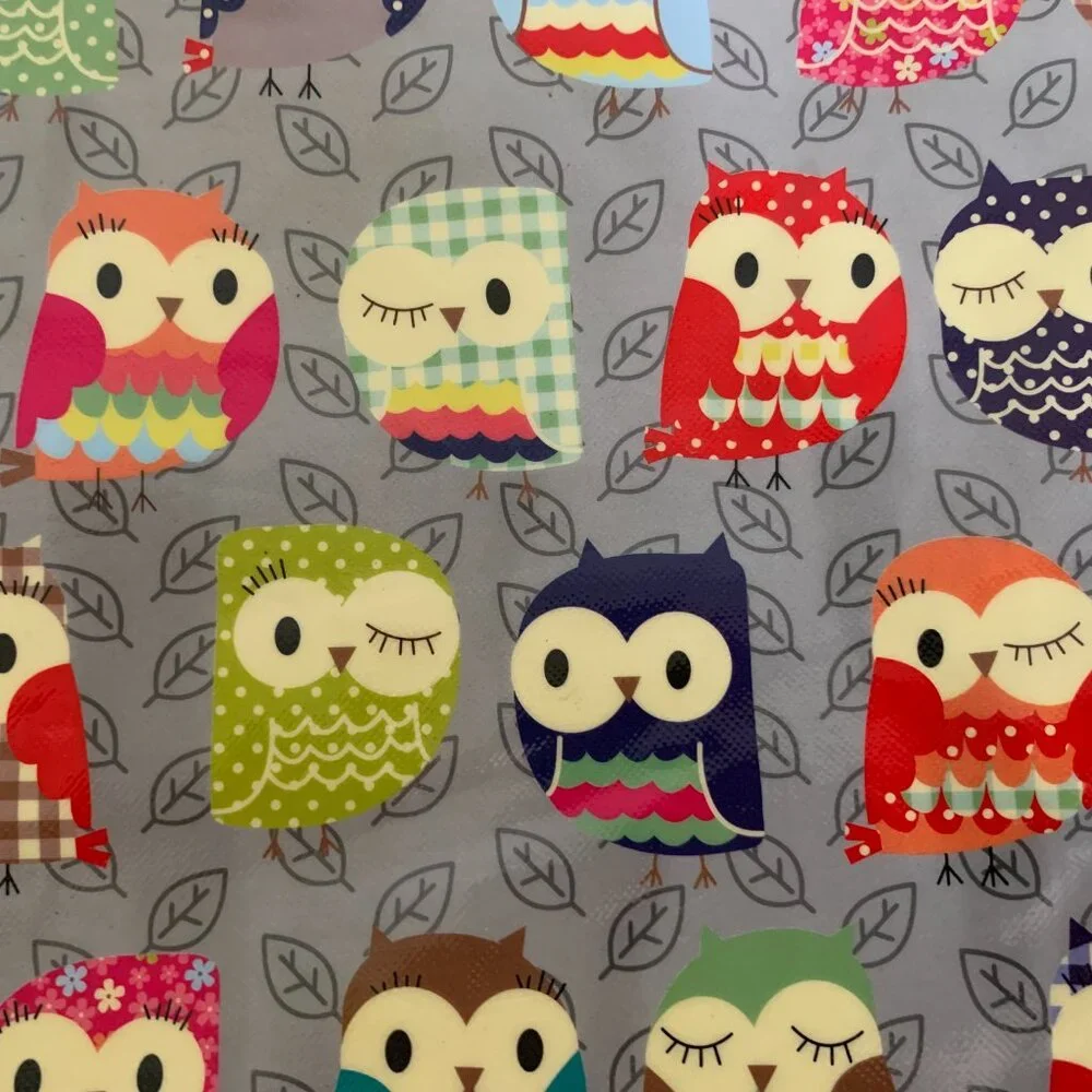 Paperchase Fun Owl Leaves Print Tote Bag Gray Multicolor PVC Shopper ~ 12